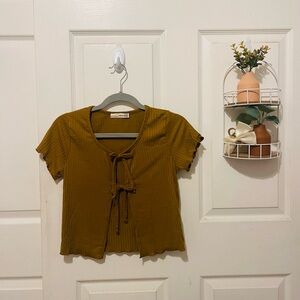 Elegant Mustard Tie-Front Blouse